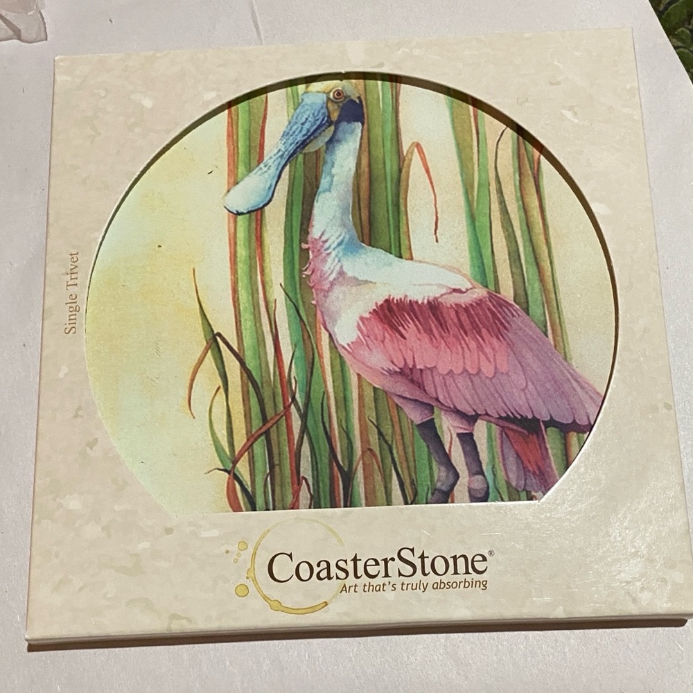 FL Spoonbill Bird Stone Trivit. Made in US. New in Original Box. 7 inches round